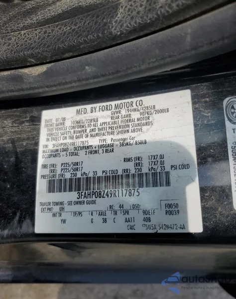 2009 Ford Fusion Sel from USA, damaged, VIN 3FAHP08Z49R117875